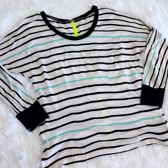ANA blouse size small long sleeved black and green striped - Picture 1 of 5